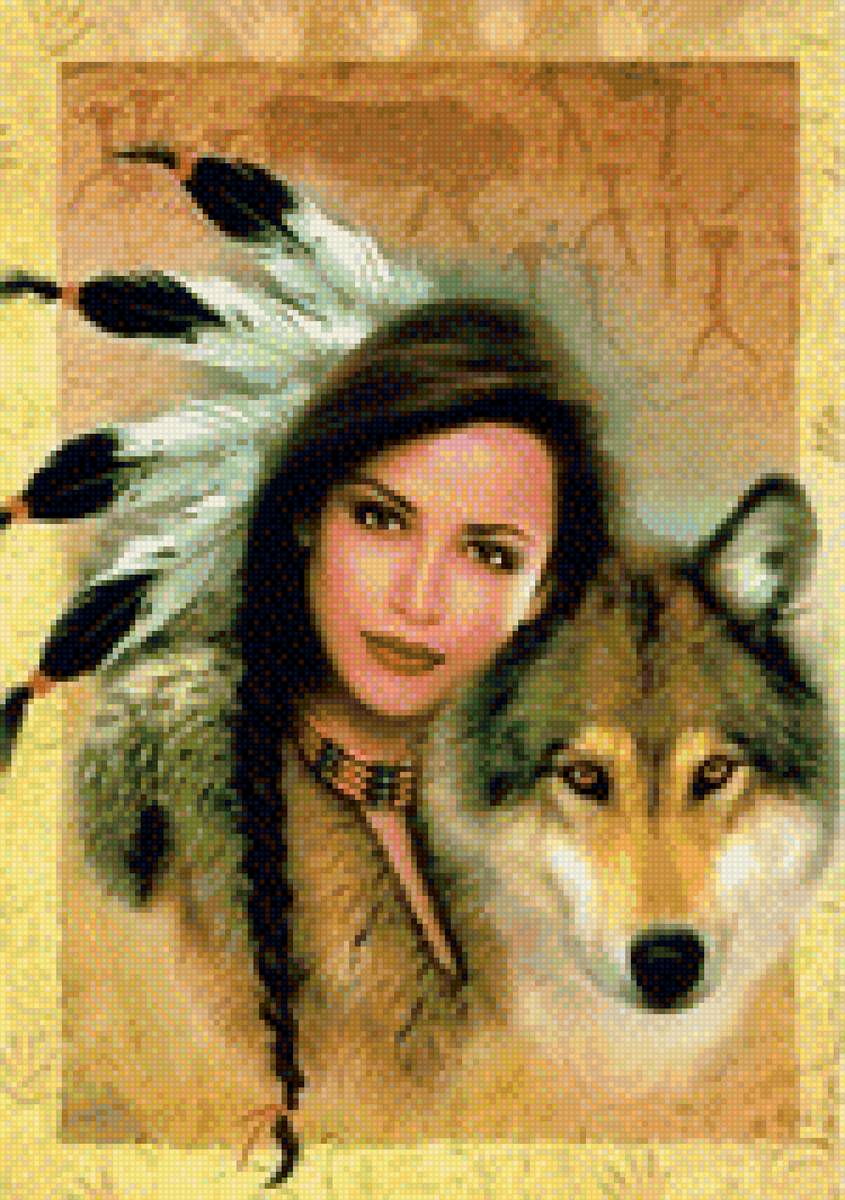Волк и девушка - девушка, дружба, индианка, волк - предпросмотр