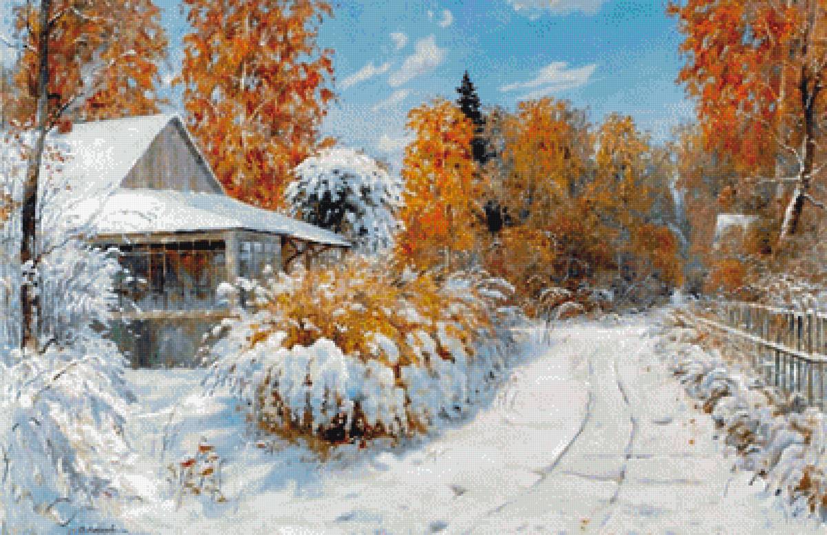 Зимний день - зима, снег, улица, домик - предпросмотр