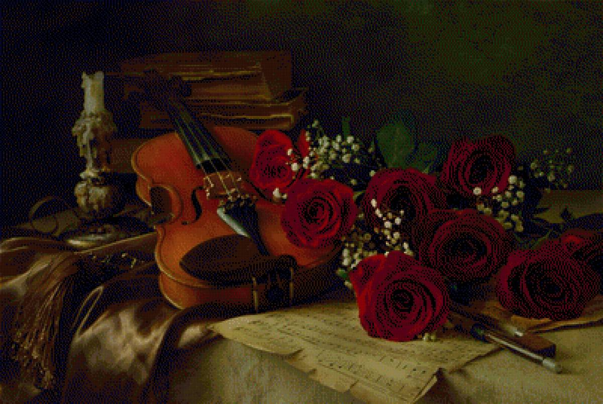 Скрипка и розы - цветы, скрипка, розы - предпросмотр