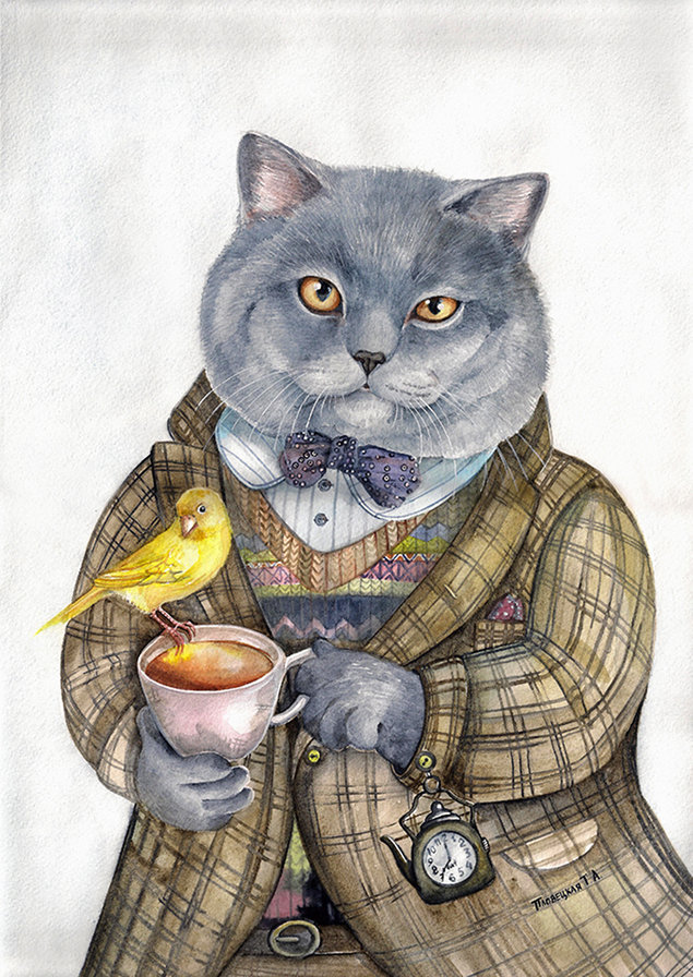 картины художника Татьяны Пловецкой - английский джентельмен с чаем - оригинал