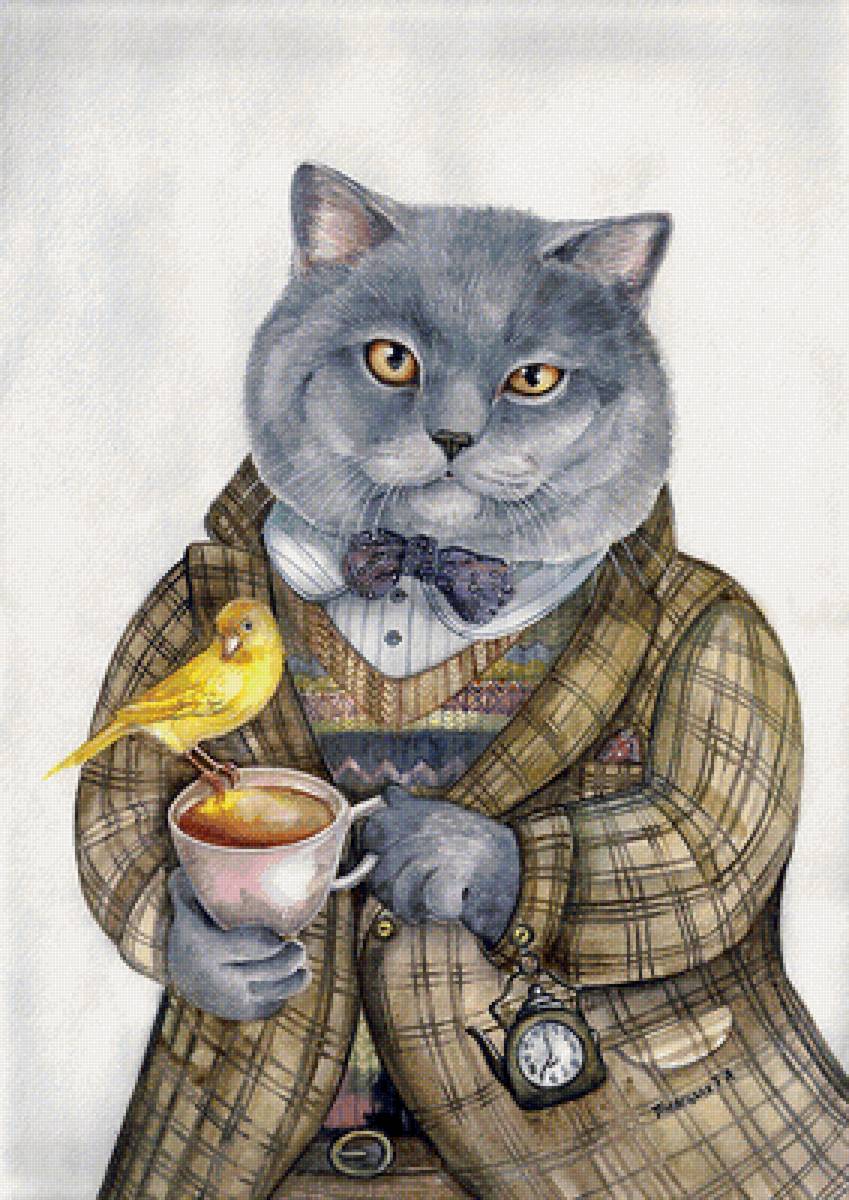 картины художника Татьяны Пловецкой - английский джентельмен с чаем - предпросмотр