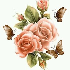 Оригинал схемы вышивки «Роза и бабочки» (№1517512)