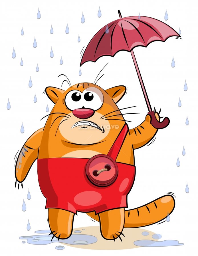 Котик под дождём - зонт, дождь, кот - оригинал
