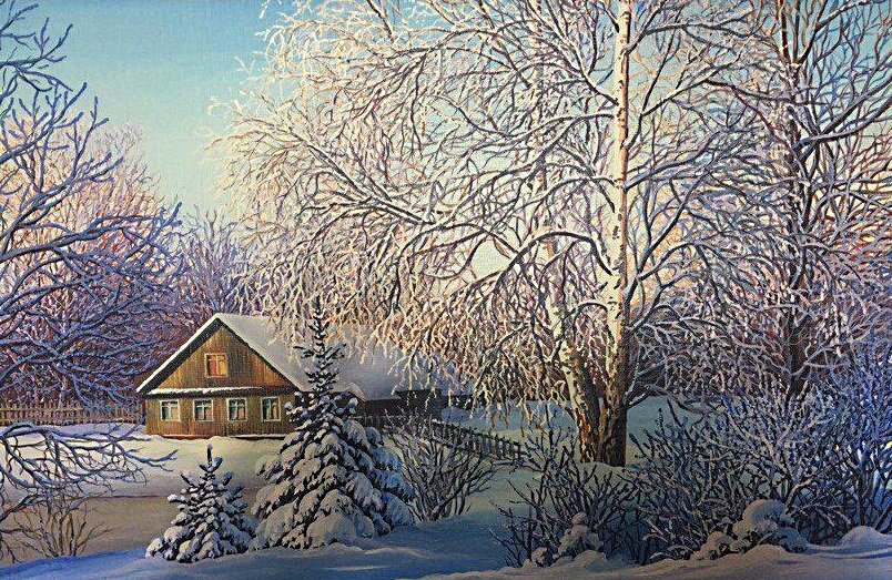 мороз и солнце - пейзаж, лес, зима, дом, снег - оригинал