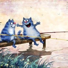 Оригинал схемы вышивки «Коты на рыбалке» (№1524083)