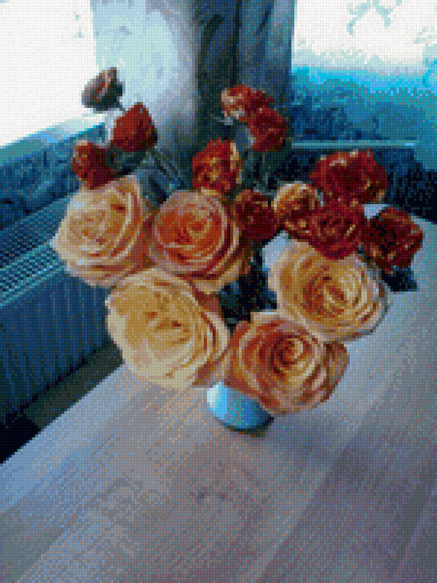 Розы - цветы в вазе, розы, желтые розы, цветы, красные розы - предпросмотр