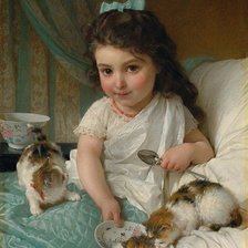 Оригинал схемы вышивки «Frans Mortelmans. Девочка с котятами» (№1538055)