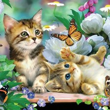 Схема вышивки «котята и бабочки»