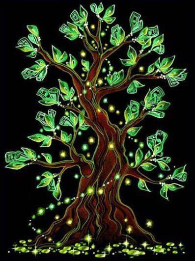 денежное дерево - богатство, на черном, денежное дерево, дерево, деньги - оригинал