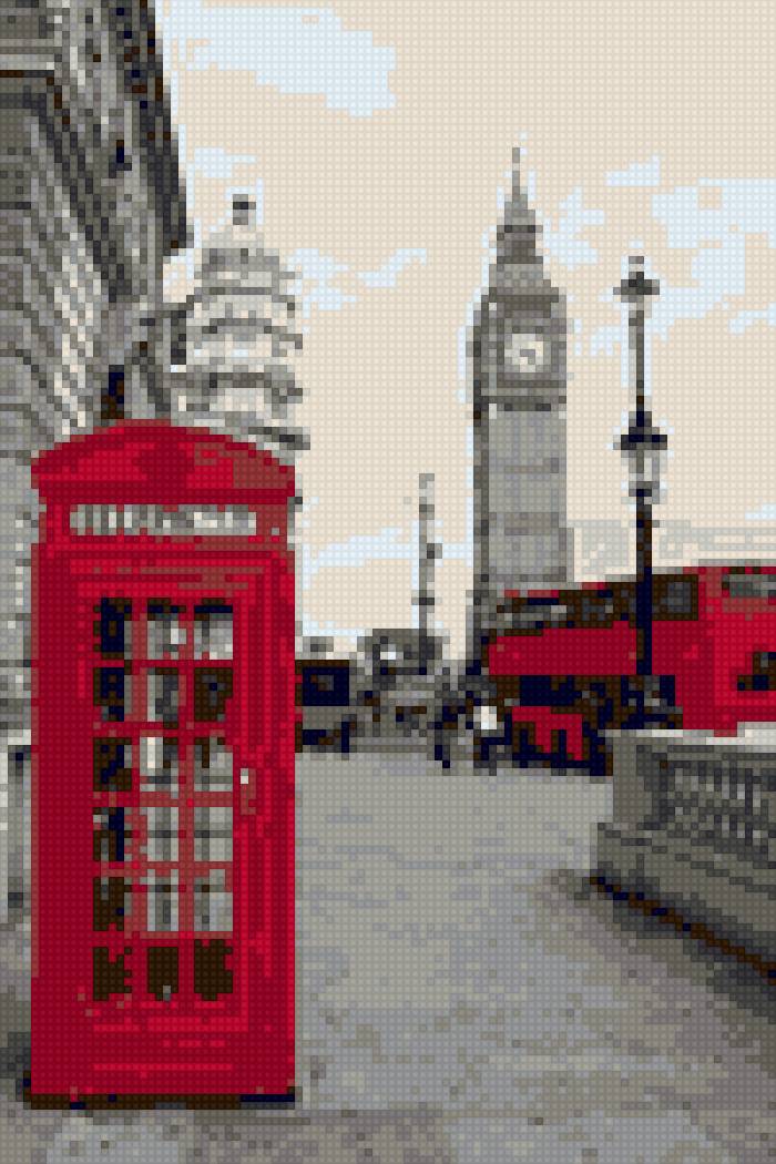 Лондон - телефон, красный, автобус, биг-бен, лондон, серый - предпросмотр