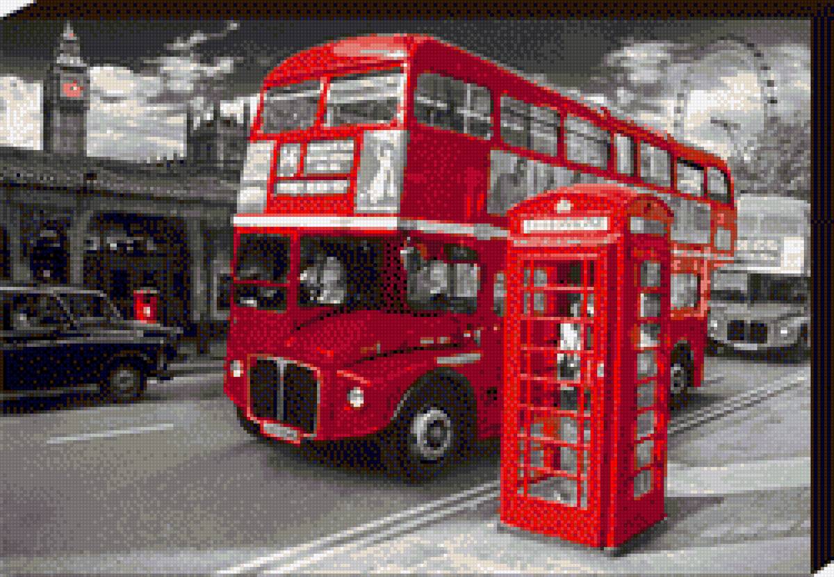 Лондон - серый, красный, автобус, телефон, лондон - предпросмотр