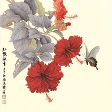 Оригинал схемы вышивки «Гибискус и бабочка» (№1555342)