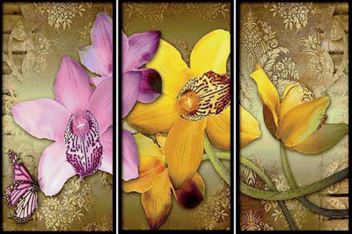Орхидеи. Триптих. - орхидеи, триптих, цветы - предпросмотр