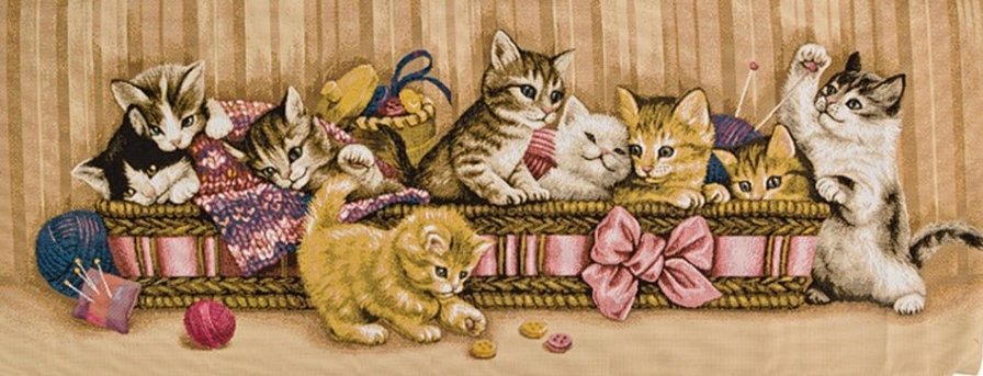 Котята в корзине - котята, домашние животные, для подушки-валика - оригинал