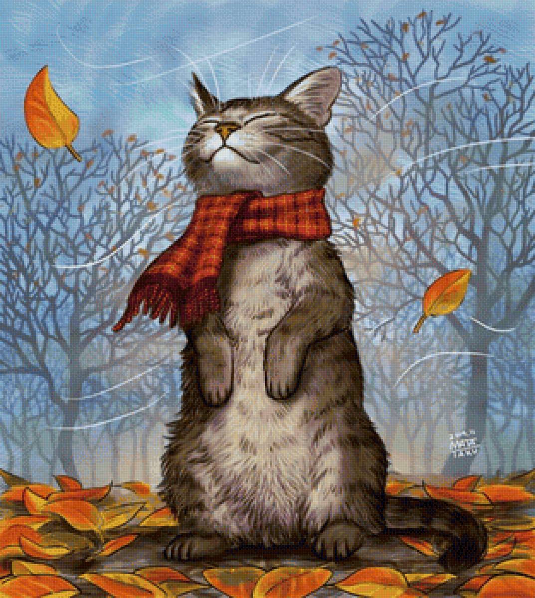 Осенний котик - животные, кошка, осенние листья, кот, осень, котик - предпросмотр