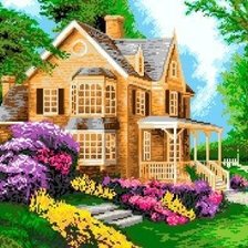 Схема вышивки «домик в цветущем саду»