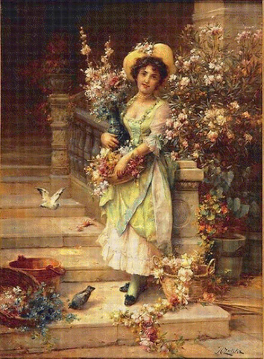 милая цветочница - девушка, красотка, цветы, цветочница - предпросмотр