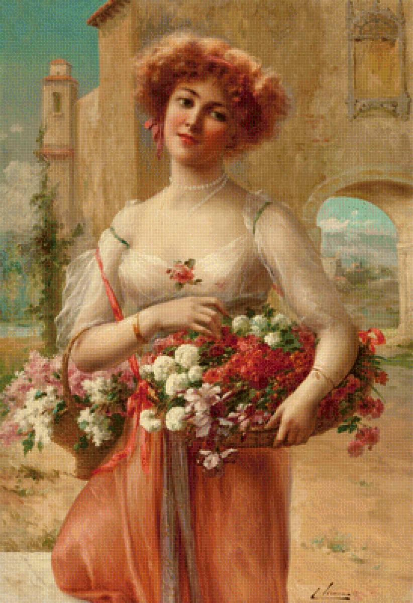 рыжая цветочница - девушка, цветы, красотка, рыжая, цветочница - предпросмотр