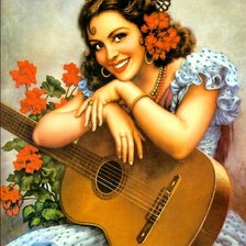 Оригинал схемы вышивки «дама с гитарой» (№1571466)