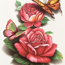 Оригинал схемы вышивки «Бабочки и розы» (№1575723)