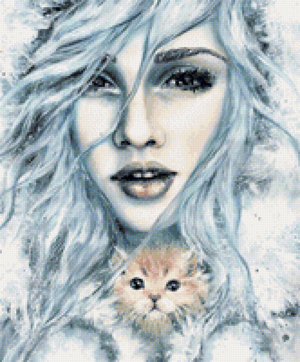 девушка - котенок, зима, девушка, животные - предпросмотр
