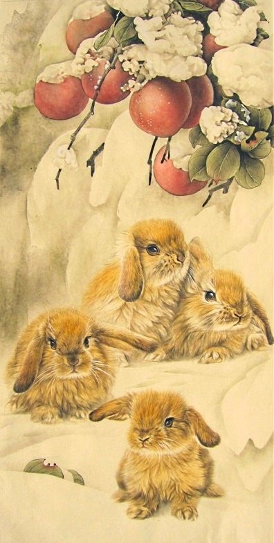 братцы-кролики - пейзаж, кролик, зима, кролики, снег - оригинал