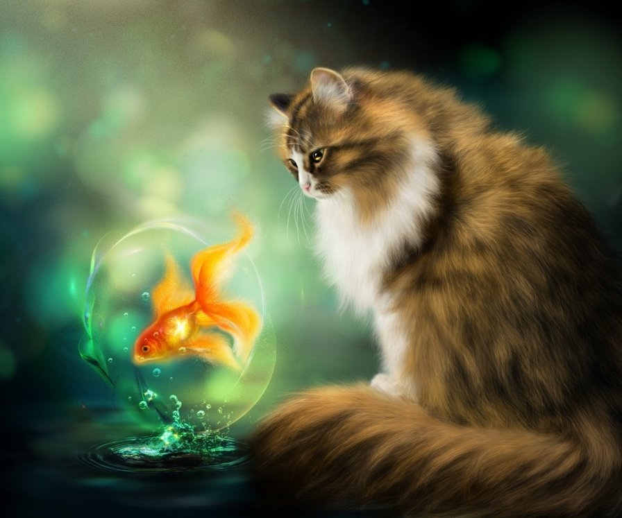 Золотая рыбка и кот - оригинал