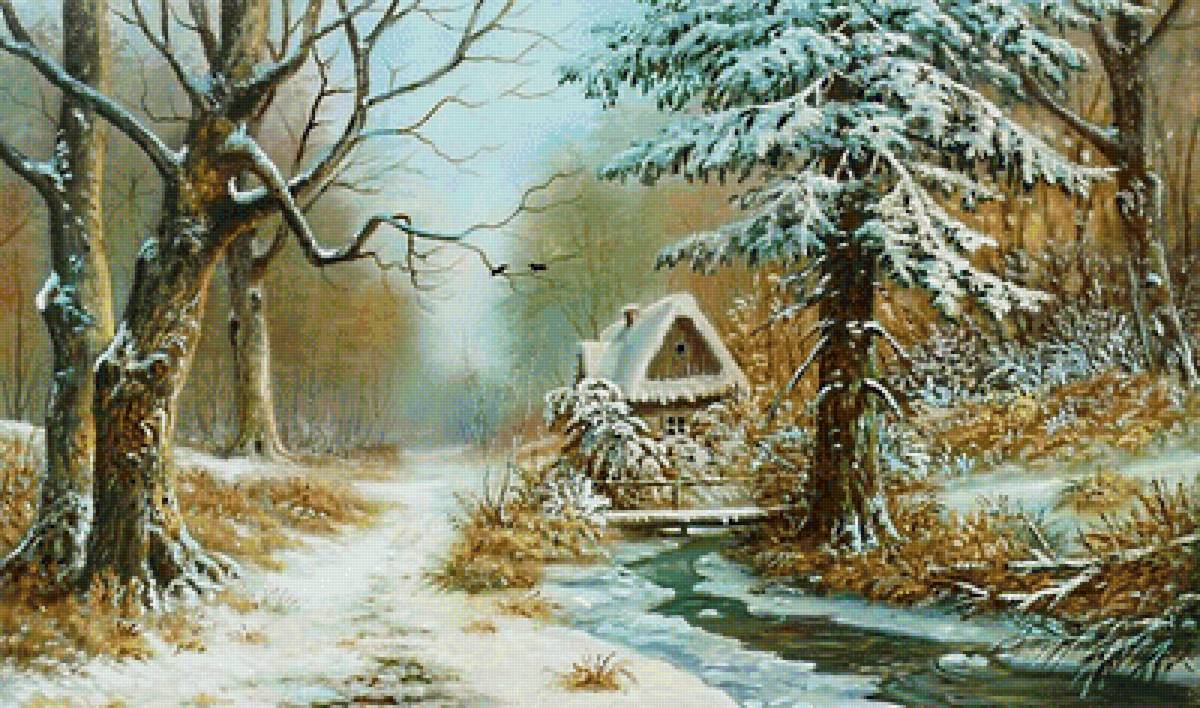 home sweet home - зима, пейзаж, снег, лес, река, дом - предпросмотр