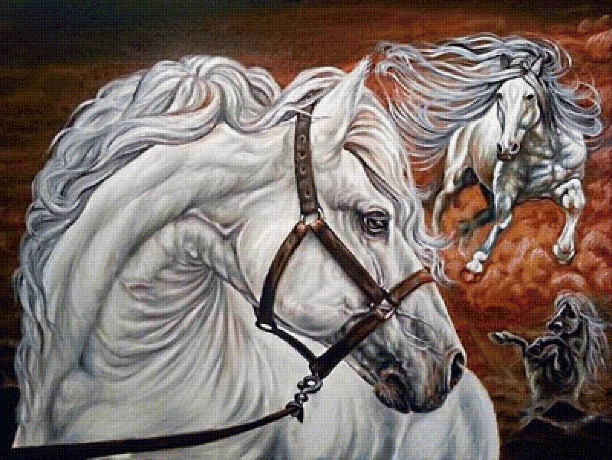 конь-огонь - лошади, домашние животные, кони, белый конь, конь, лошадь - предпросмотр