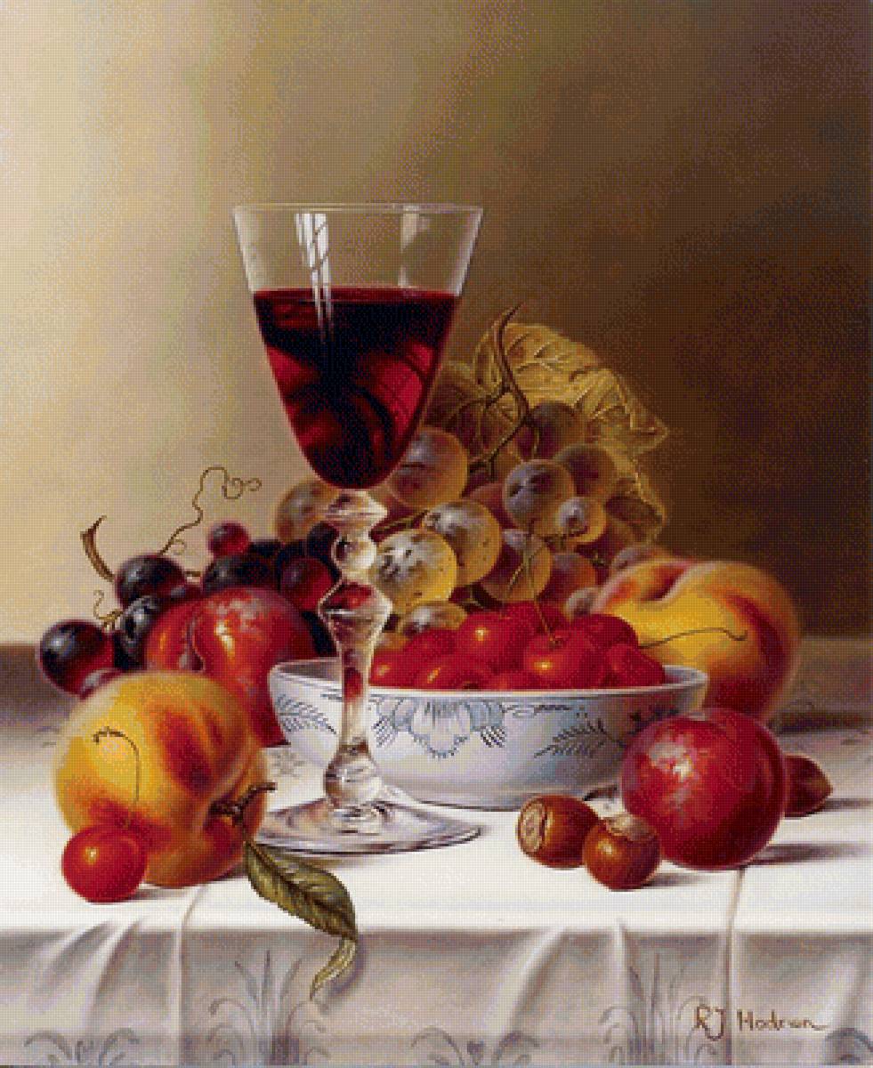 натюрморт - натюрморт, виноград, фрукты, вино - предпросмотр