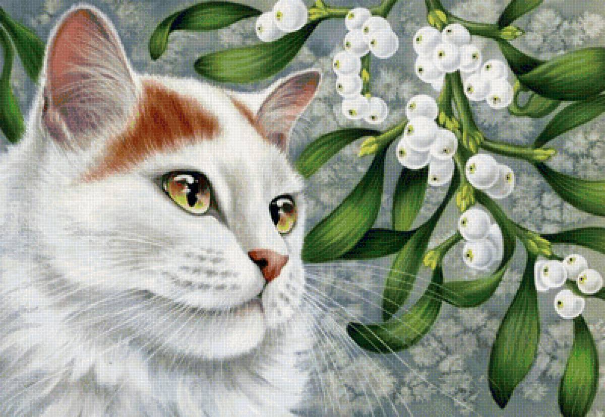 Котик - кот, арт, цветы, кошка - предпросмотр