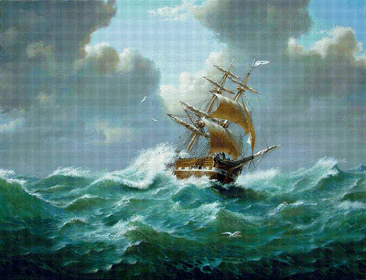 Бушующее море - корабль, буря, море - предпросмотр