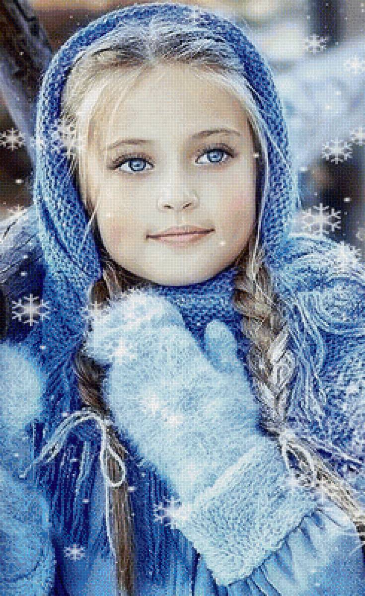 Зимний портрет - снежинка, девочка, зима - предпросмотр