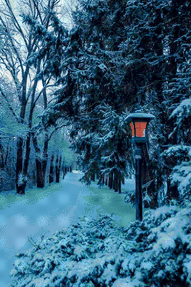 зимний пейзаж - зимний пейзаж, лес, фонарь, зима - предпросмотр