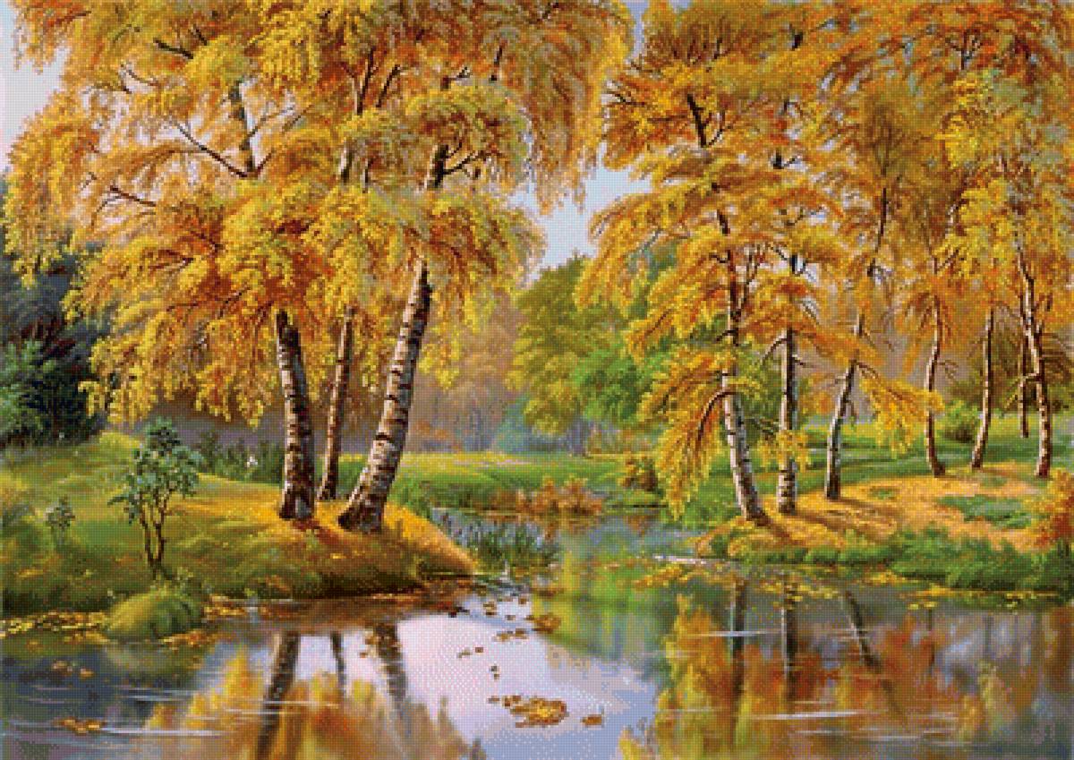 Золотая осень - березы, пейзаж, вода, осень - предпросмотр