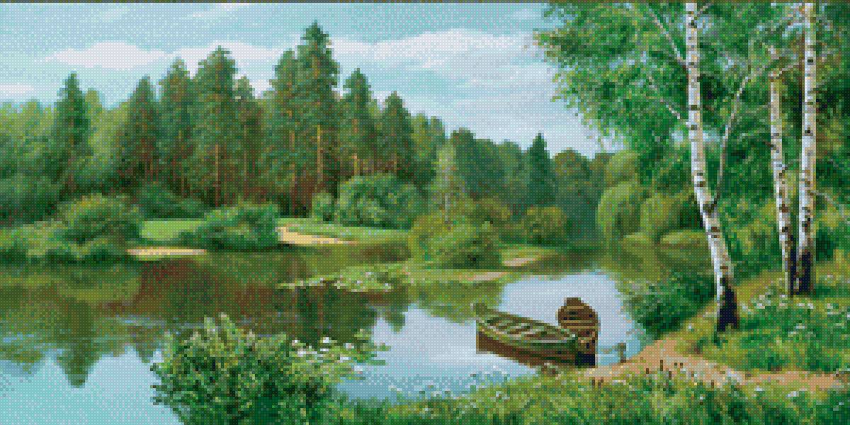 Спокойствие - зелень, лодка, лето, вода, лес - предпросмотр