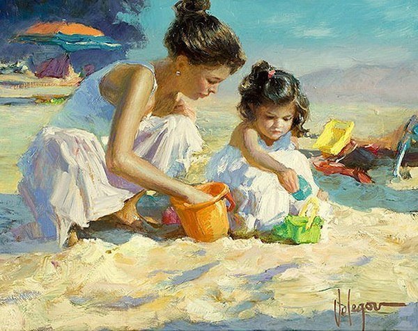 Песочные замки - солнце, мама, детство, пляж - оригинал