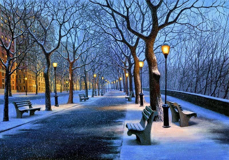 зима в городе - зима, картина, пейзаж - оригинал