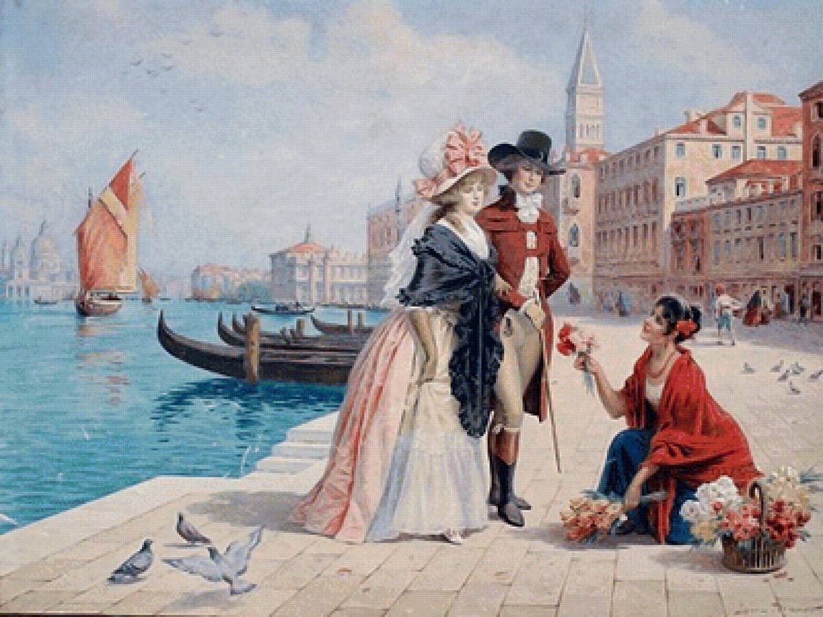 Продавщица цветов - люди, венеция, канал, улица - предпросмотр