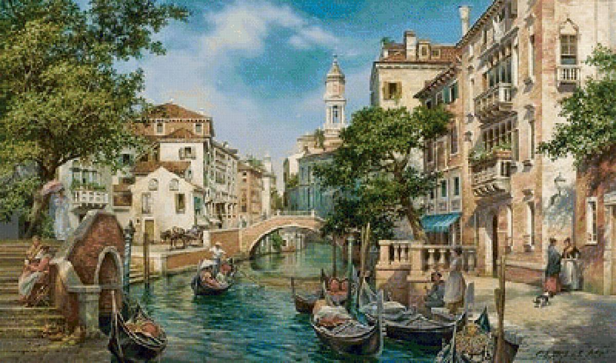 Венецианские будни - гондола, канал, мост, венеция, дома, люди, город - предпросмотр