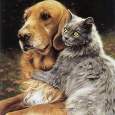 Схема вышивки «Кот и пес»