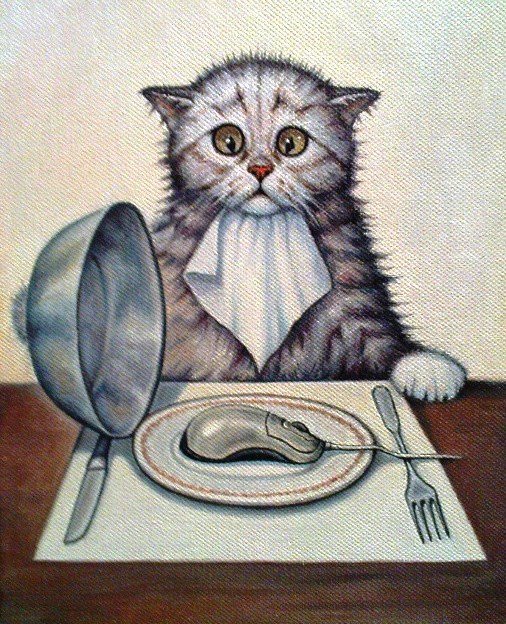 Кот и мышь - тарелка, коты, мышка, разочарование - оригинал