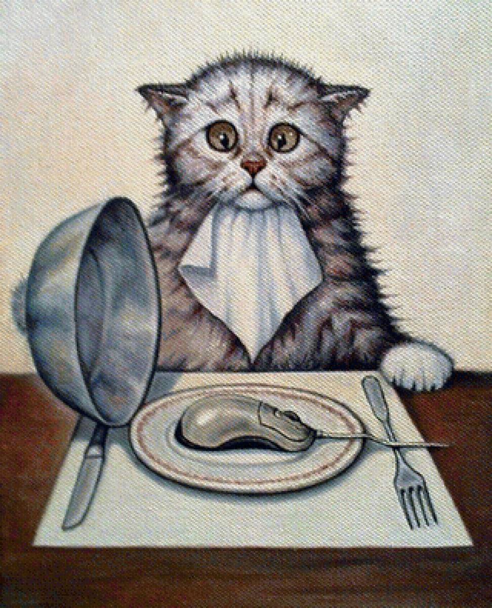Кот и мышь - мышка, разочарование, коты, тарелка - предпросмотр