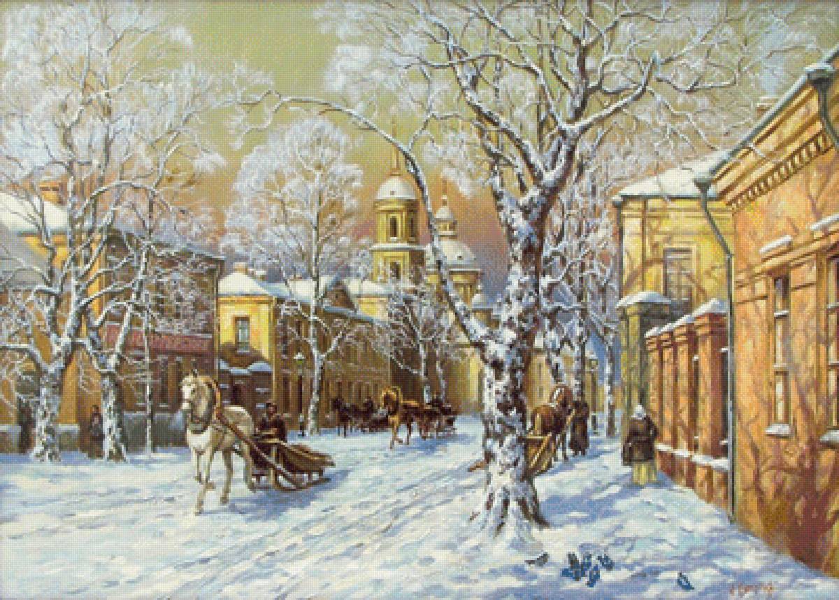 русская зима - природа, зима, пейзаж, картина - предпросмотр