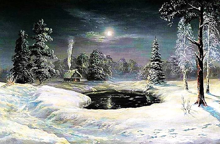 Зимний вечер. - пейзаж, зима, живопись. - оригинал