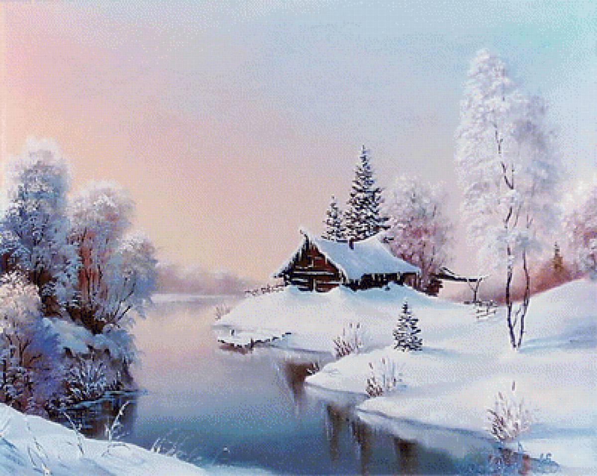 №1619051 - пейзаж, живопись., зима - предпросмотр