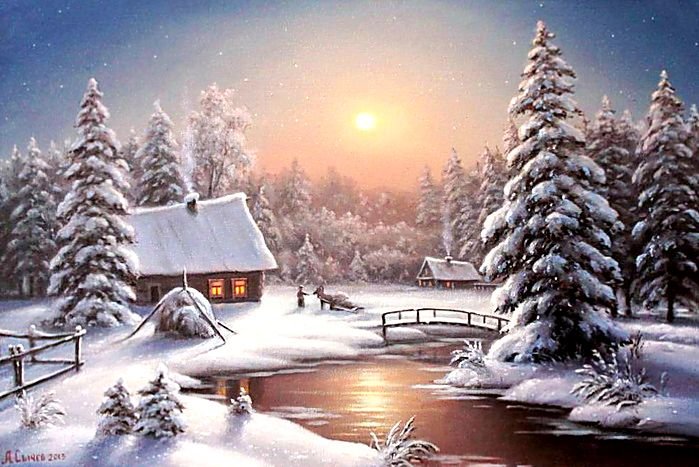 №1619054 - живопись., зима, пейзаж - оригинал