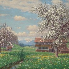 Оригинал схемы вышивки «весна в деревне» (№1621164)