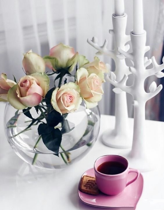 Натюрморт - розы, цветы, кофе - оригинал
