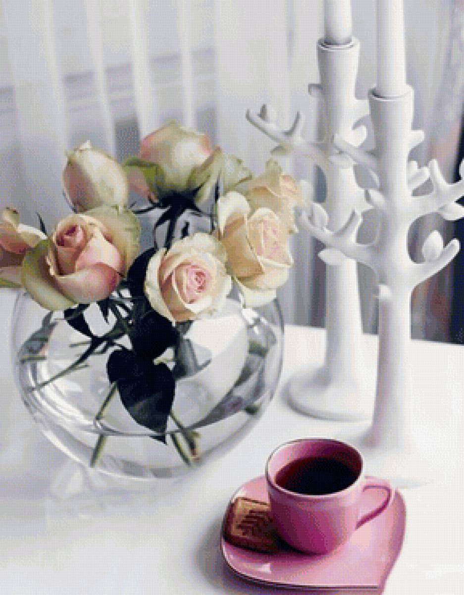 Натюрморт - розы, цветы, кофе - предпросмотр